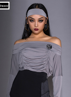 【HC高定系列】拉丁舞服装女新款性感一字领上衣练功服舞衣DS010