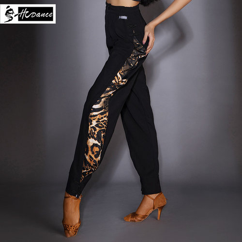 皇朝舞蹈豹纹蝴蝶扣拉丁裤子