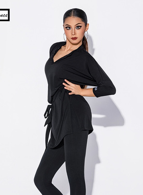 皇朝拉丁舞服装女成年舞蹈练功服秋冬新款简约长袖连衣裙L171129