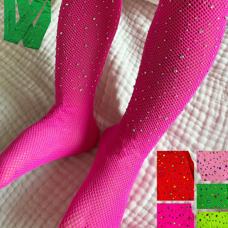 女童黑色渔网连裤袜儿童带钻修身连脚打底裤演出袜子白色网眼欧美