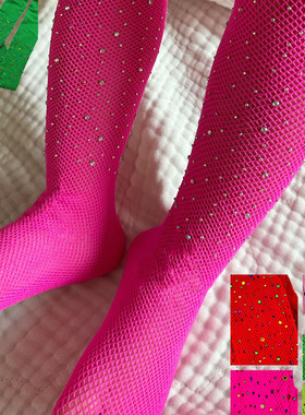 女童黑色渔网连裤袜儿童带钻修身连脚打底裤演出袜子白色网眼欧美