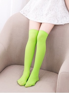 女童百搭长筒袜天鹅绒小腿袜荧光绿色中高筒袜舞蹈六一幼儿园演出