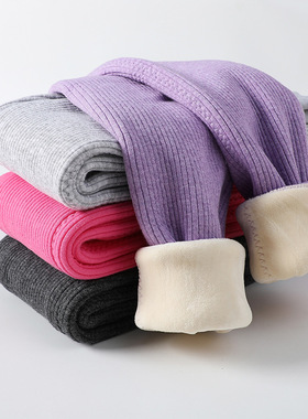 男女童冬季加厚保暖裤打底裤枚红色九分裤加绒裤袜儿童棉裤枚红色