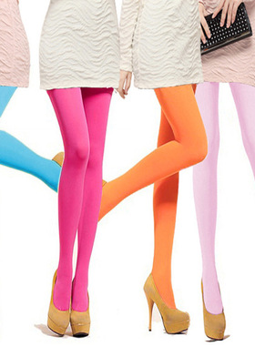 蓝色丝袜时尚裤袜舞蹈天鹅绒连裤袜彩色袜子橘色女士连体袜糖果袜