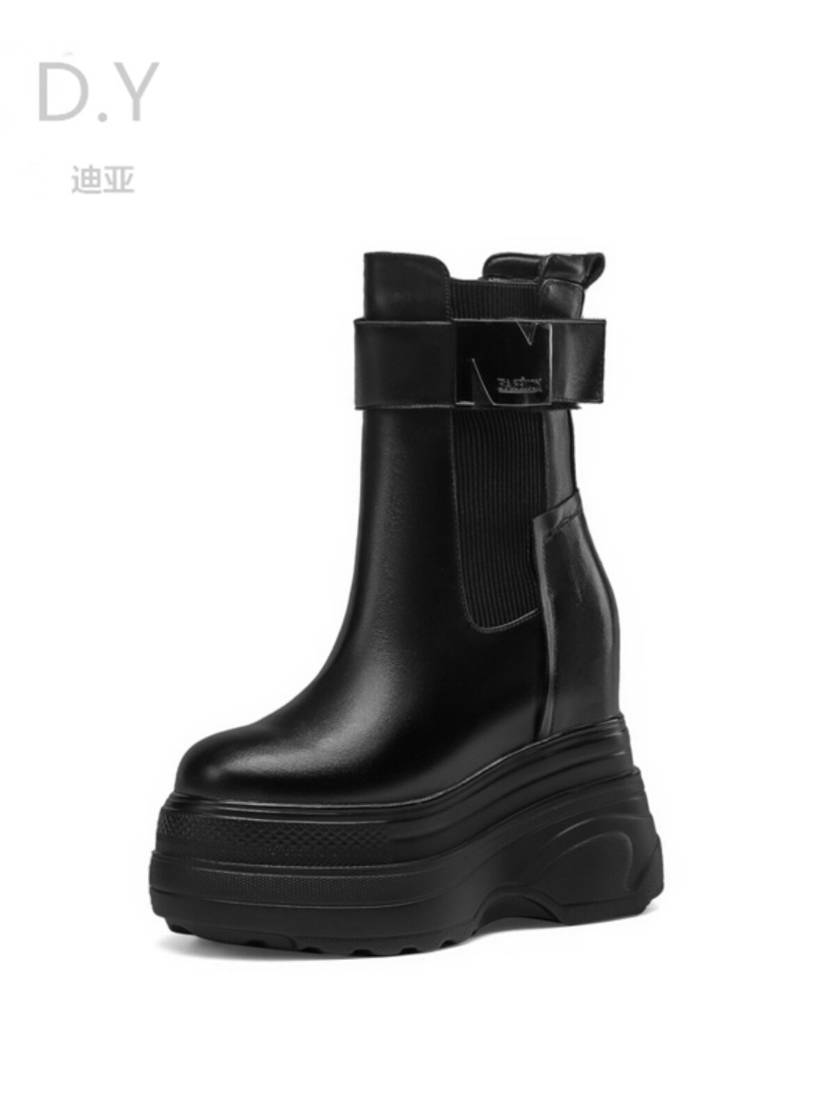 14CM INNER HEIGHTENED BOOTS ULTRA HIGH HEEL LEATHER CHELSEA BOOTS WOMENS AUTUMN AND WINTER VERSATILE CHIMNEY FLATFORM PLATFORM MARTIN BOOTS