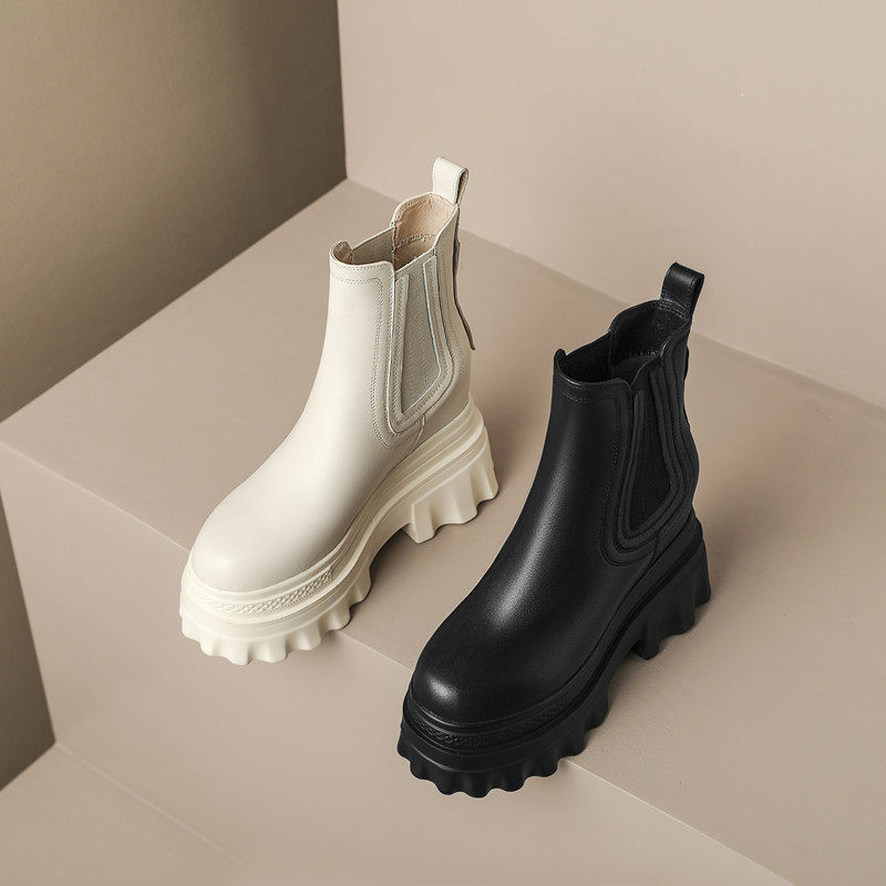 OFF-WHITE 10CM INNER HEIGHTENED BOOTIES WOMENS PLATFORM MARTIN BOOTS CHELSEA BOOTS SMALL SHORT PIPES SKINNY BOOTS