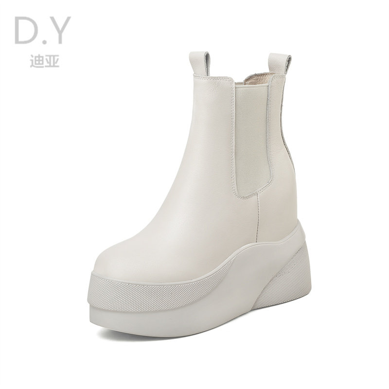 9CM INNER HEIGHTENED MARTIN BOOTSWOMENS SMALL MANHEIGHTBRITISH STYLE AUTUMN AND WINTER CHIMNEY BOOTSTHICK-SOLED CHELSEA BOOTS