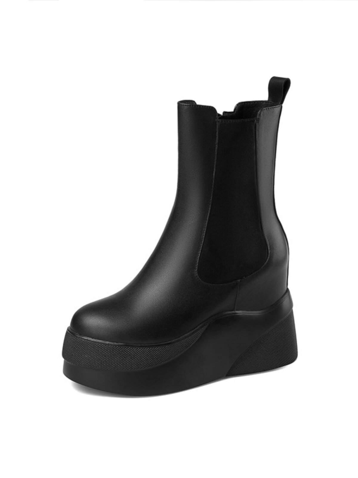 9CM FLATFORM THICK-SOLE INNER HEIGHTENED MARTIN BOOTS FEMALE GENUINE LEATHER SINGLE BOOTS CASUAL SHORT CHELSEA BOOTIES CHIMNEY BOOTS