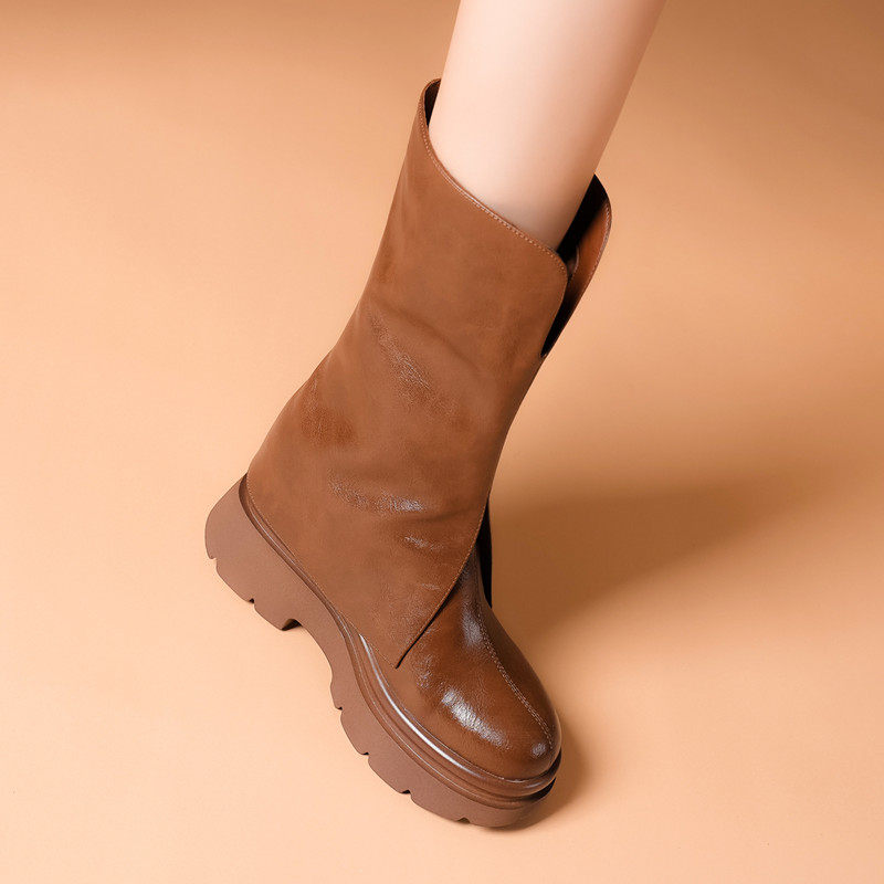 10CM INNER HEIGHT TROUSERS BOOTS V-MOUTH AUTUMN AND WINTER SINGLE BOOTS LEATHER SKINNY BOOTS HEIGHTENED FRIED STREET BOOTS BUT NOT KNEE-HIGH