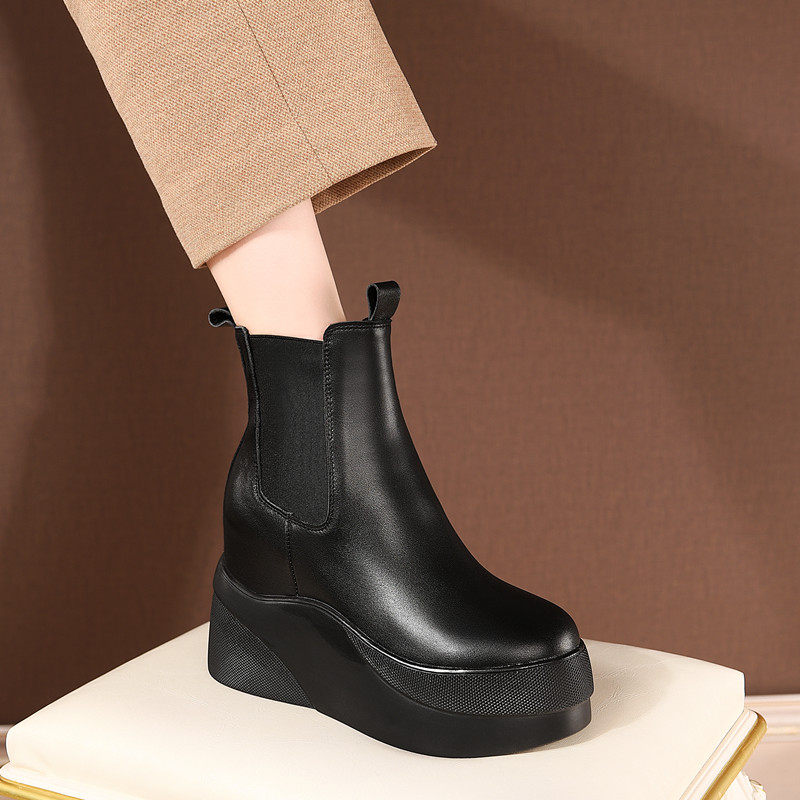 9CM INNER HEIGHTENED MARTIN BOOTSWOMENS SMALL MANHEIGHTBRITISH STYLE AUTUMN AND WINTER CHIMNEY BOOTSTHICK-SOLED CHELSEA BOOTS