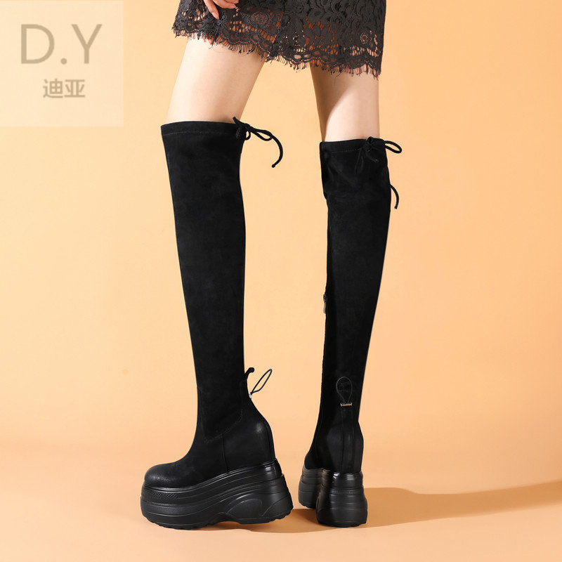 14CM INNER HEIGHTENED BOOTS WOMENS SMALL OVER-THE-KNEE BOOTS HEIGHTENED AUTUMN AND WINTER TALL BOOTS STRETCH BOOTS SKINNY BOOTS