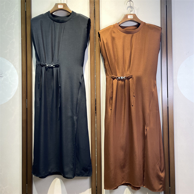 重磅真丝重绉经典简约舒适无袖垫肩显瘦气质连衣裙女4-2-7