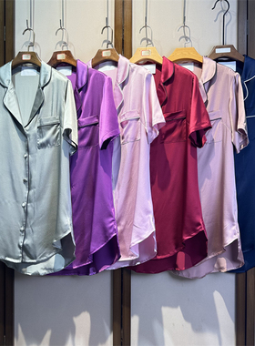 礼盒包装重磅28姆米素绉缎真丝睡裙桑蚕丝连衣裙短袖V领10067