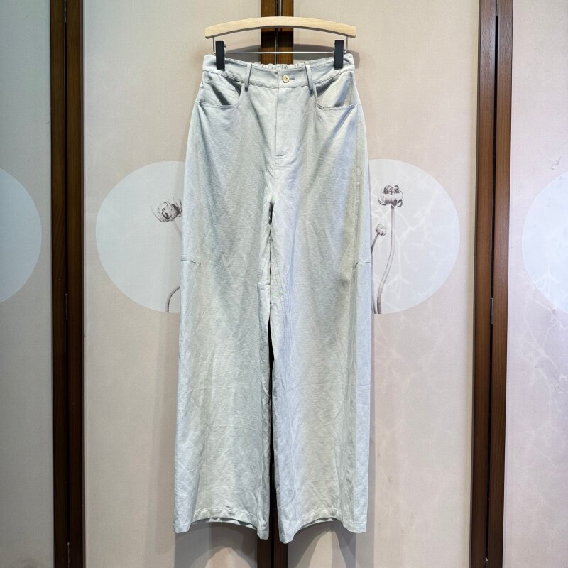 亚麻混纺棉纯色直筒长裤百搭时尚休闲显瘦后腰松紧阔腿裤