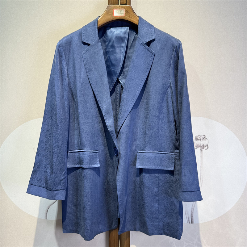 真丝桑波缎百搭西装领长袖一粒扣式桑蚕丝气质时尚外套上衣23-3-2