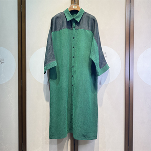 真丝香云纱龟纹正反双穿落肩长袖宽松气质桑蚕丝直筒连衣裙7-3-1