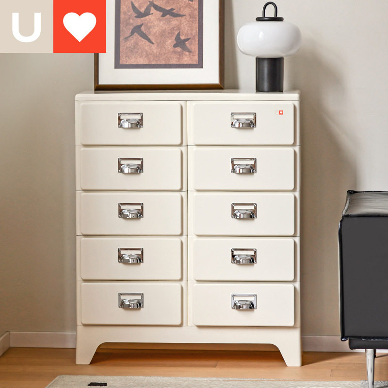 友耐抽屉收纳柜家用中古风五斗柜卧室客厅大容量复古边柜储物柜