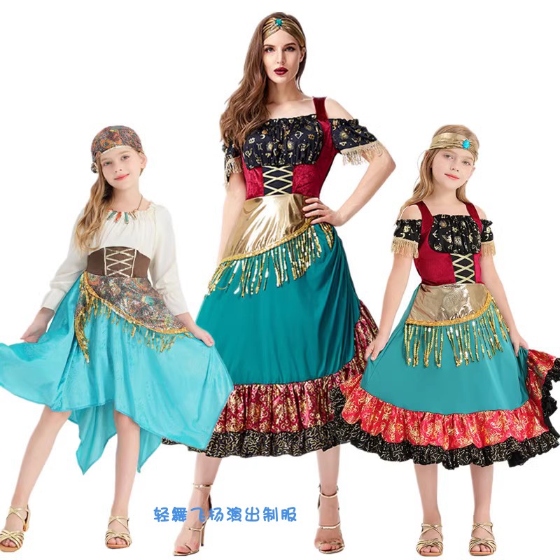 吉卜赛女孩弗拉门戈表演服亲子