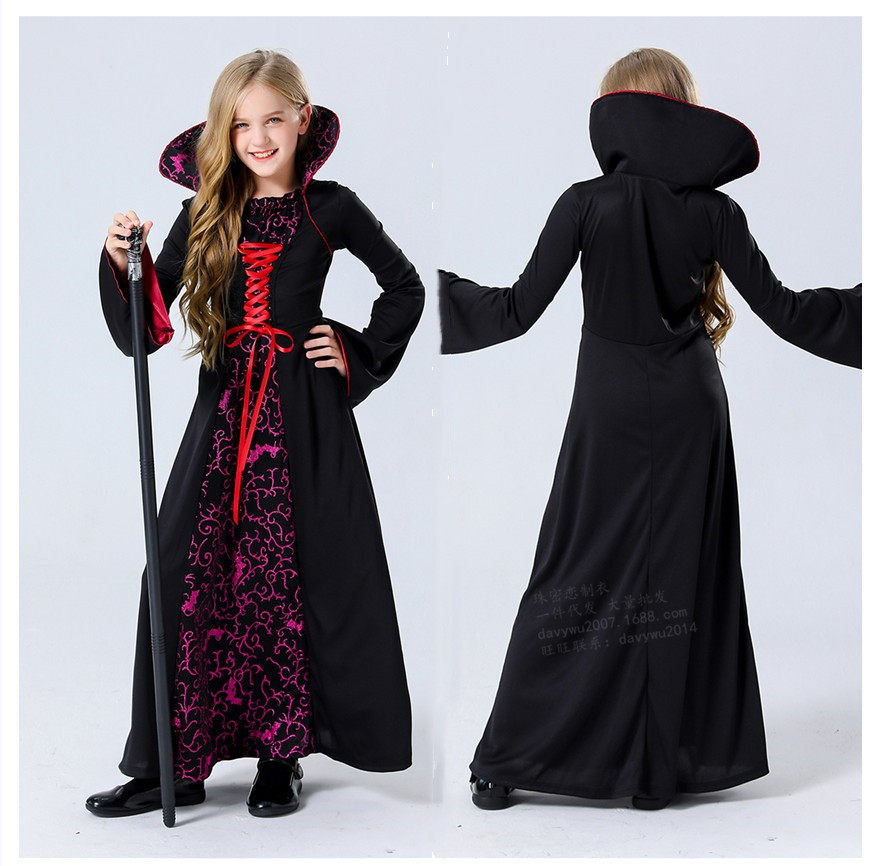할로윈 중세 궁전 복고풍 고딕 여왕의 가운 코딩 된 유럽과 미국의 어린이 뱀파이어 부모-자식 의상