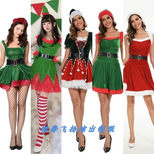 圣诞节主题服装女 圣诞精灵服装 圣诞节派对服装 绿色精灵圣诞服