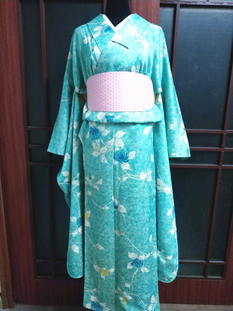 {桜月夜}日本进口中古正装振袖和服 正绢成人式用中振袖大振 瑕疵