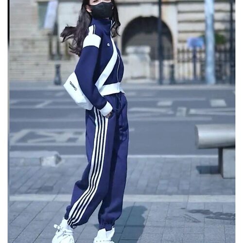 小个子简约拼接高级显瘦时尚运动套装新款拼色外套束脚裤两件套女