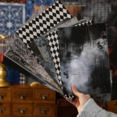 黑色童话大尺寸手帐素材纸复古巴洛克花纹痛包手账拼贴装 饰打底纸