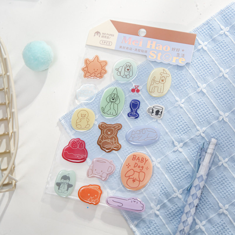 美好商店防水滴胶贴纸韩系可爱英文小动物盐系咕卡手账装饰贴画