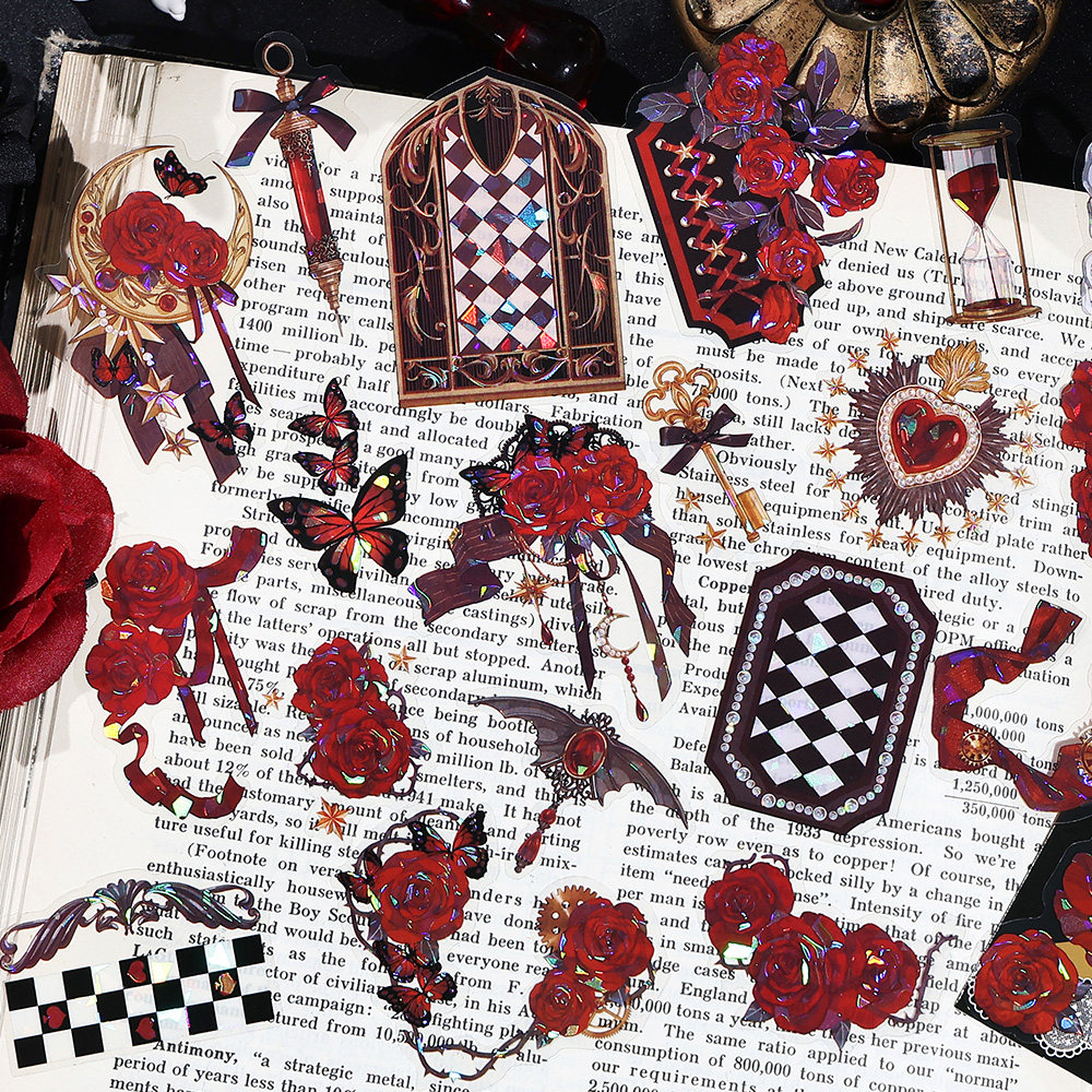 玫瑰之诗PET防水手账贴纸复古花朵蝴蝶盐系手帐边框拼贴素材贴画,文具电教/文化用品/商务用品,贴纸/立体贴纸,淘宝优惠券,粉丝福利购,淘宝优惠卷