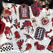 玫瑰之诗PET防水手账贴纸复古花朵蝴蝶盐系手帐边框拼贴素材贴画