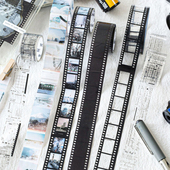 文艺胶片PET手帐胶带复古英文风景边框盐系流麻手帐拼贴装 饰贴纸