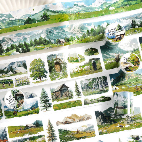 人生是旷野手帐胶带盐系植物山水风景手帐拼贴造景装饰素材贴纸