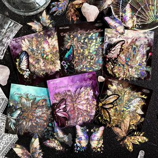 凌空晶翼PET立体烫金贴纸蝴蝶翅膀花朵盐系咕卡手帐拼贴素材贴画