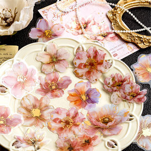 繁花之诗PET防水烫金手账贴纸复古花朵花卉手工手帐拼贴装饰贴画