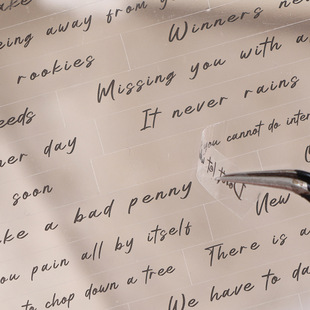 英文流韵PET防水手账贴纸简约黑白字母文字盐系咕卡手帐拼贴素材