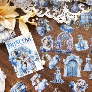 古堡公主PET防水贴纸复古人物花朵城堡盐系咕卡手帐拼贴装饰贴画