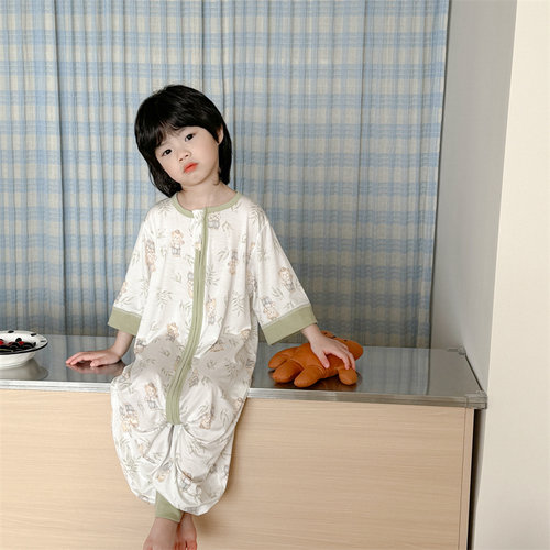 婴儿睡袋夏季薄款七分袖连体睡衣