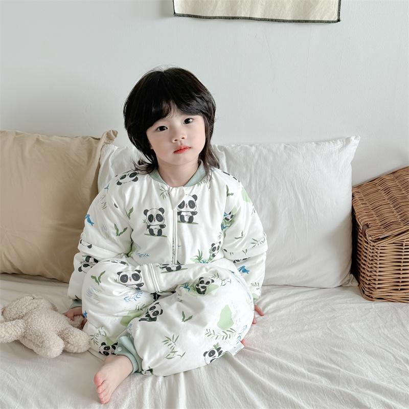 儿童睡袋秋冬宝宝纯棉分脚防踢被男女童可拆袖加厚连体睡衣防着凉