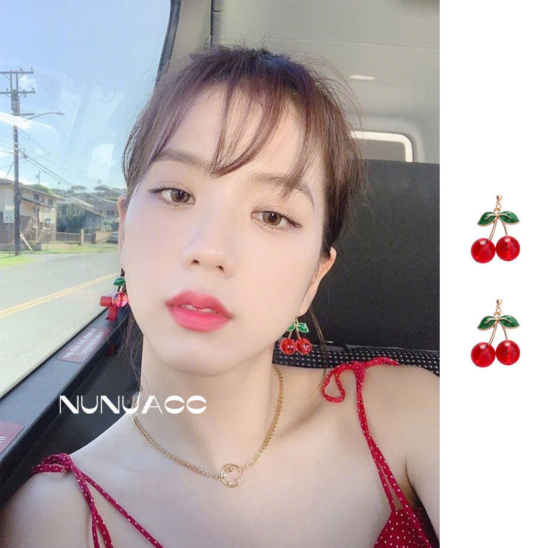 blackpink金智秀jisoo同款樱桃水果耳环甜美可爱百搭无耳洞耳夹女