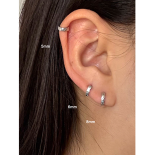 NUNU 睡觉免摘925纯银超mini菱格边缘耳骨环小耳圈边缘耳骨钉耳饰