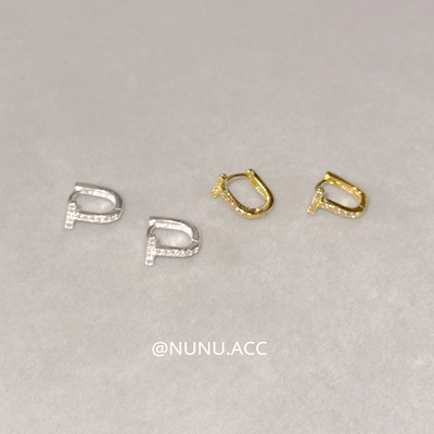 T形满钻锆石耳钉耳环高级感耳扣