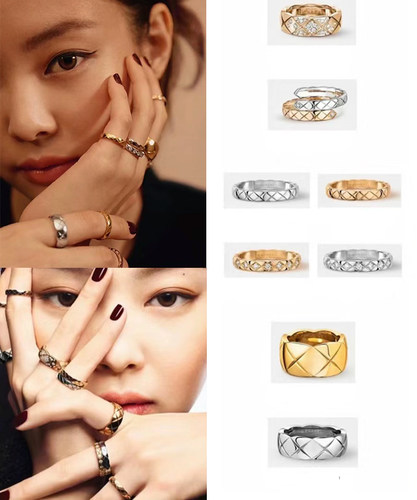 jennie同款情侣菱格小香风戒指