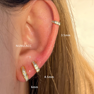 NUNU超闪mini边缘耳骨环小耳圈睡觉免摘耳骨钉素圈日系耳皮钉耳扣