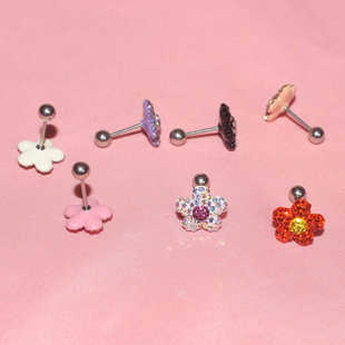 NUNU 甜美满钻花朵耳骨钉螺丝拧彩色爱心耳蜗钉超闪耳钉睡觉免摘