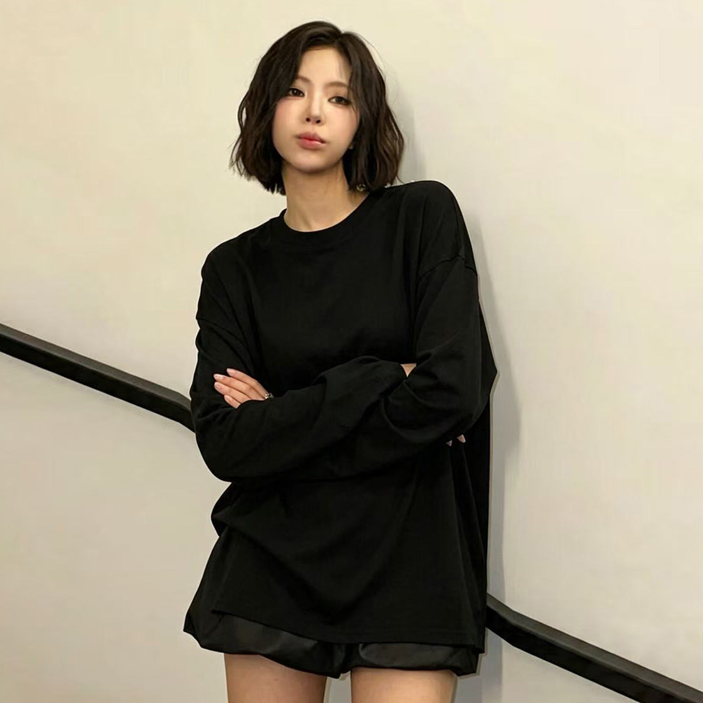 黑色长袖t恤女宽松显瘦2026新款