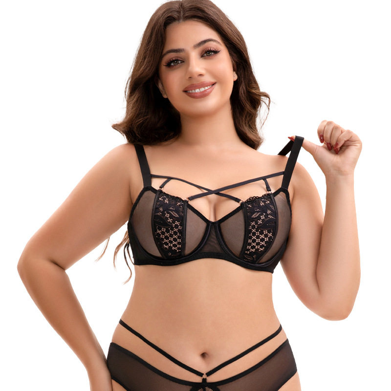 超薄透明内衣性感网纱蕾丝胸罩女全罩杯大胸显小文胸全透薄款夏季