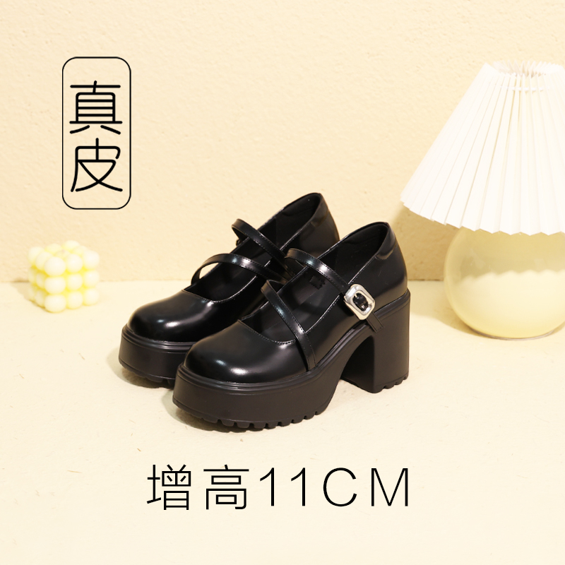 内增高玛丽珍女鞋2025新款高跟粗跟单鞋小皮鞋厚底鞋子小个子显高