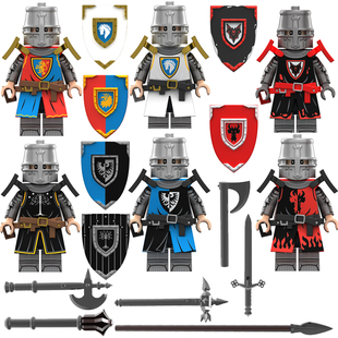 适用乐高中世纪红龙金狮骑士积木人仔活动盔甲盾牌第三方拼装玩具