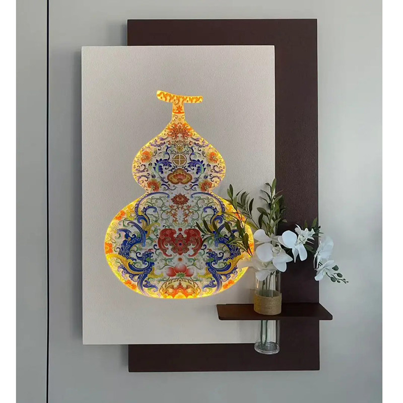 葫芦玄关装饰画高档立体壁灯福新中式水培绿植入户门走廊过道挂画