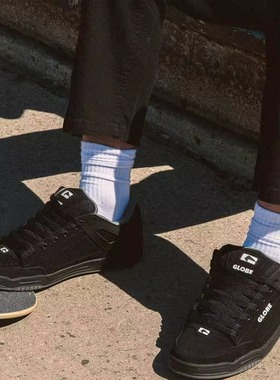 面包鞋GLOBE纯黑色厚舌款厚舌款滑板鞋耐磨减震舒适板鞋防滑男女